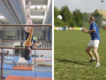 d'Andrea am Stufebarre und dä Ueli bim Korbball spiele